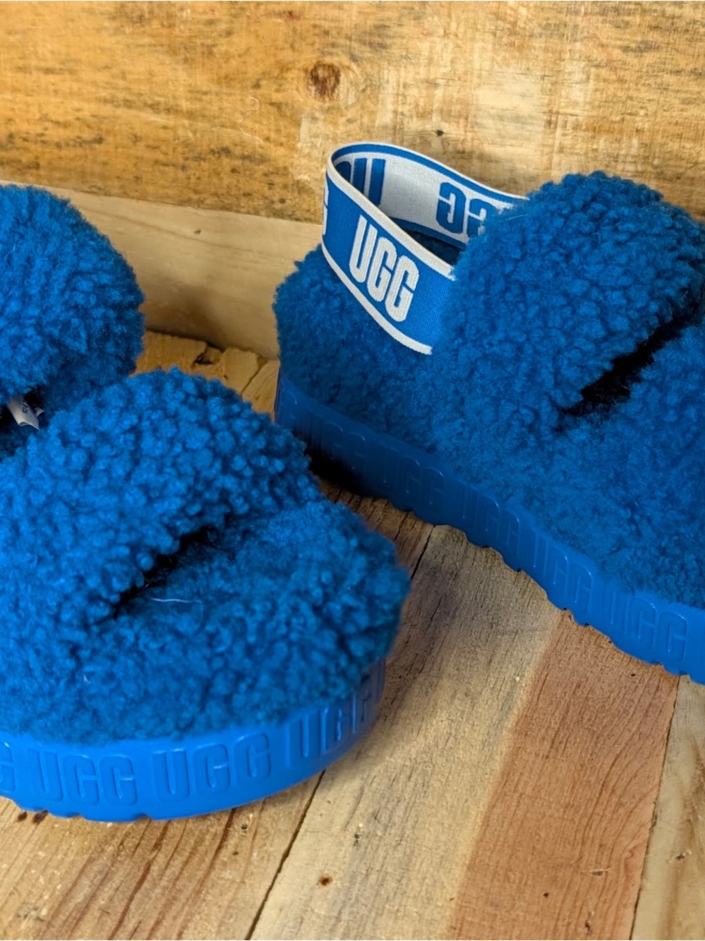 UGG Blue Fluff Slide Sandals